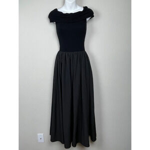 Commense Black‎ Maxi Dress S Milkmaid Cowl Neck Mixed Media Romantic